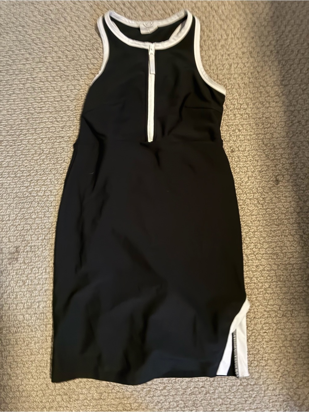 Sage Black Midi Dress with White Trim